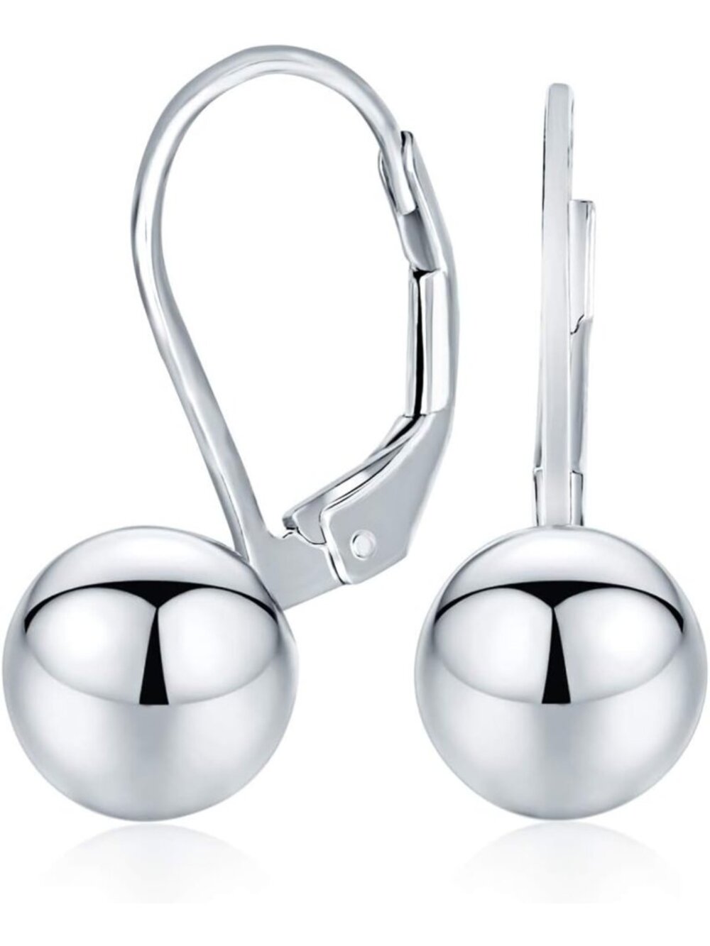 Elegant .925 Sterling Silver Polished Ball Drop Earrings, Lever Back, 6-9MM